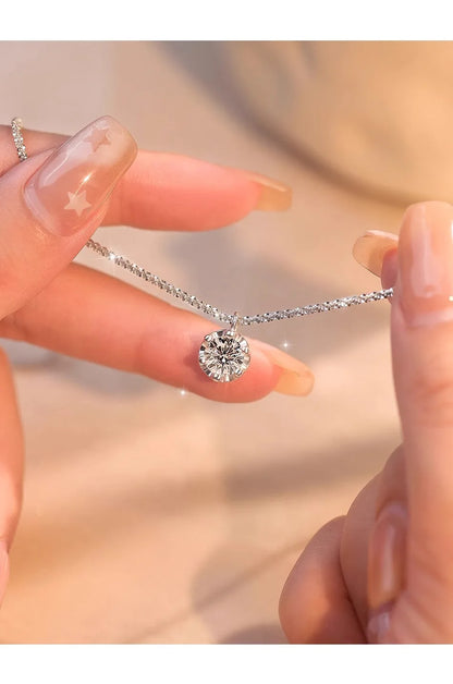 TEN CARATS 1-2CT Women's Necklace Super Sparkly D Color VVS1 Moissanite Pendant S925 sterling silver chain plated 18K white gold