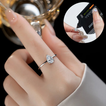 TFGLBU D VVS1 Pear Moissanite Ring for Women GRA Certified Lab Diamond Solid S925 Silver Plated 18k Dainty Wedding Ring Jewelry