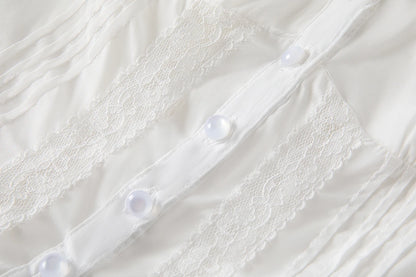 2024 New White Lace Tied Square Neck Summer T-shirts Chic Elegant Short Sleeve Tee Cotton Y2K Street Casual Bow Tie-up Top Women