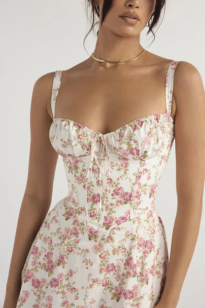 Luxury new temperament solid color fashion high-end halter dress floral dress women