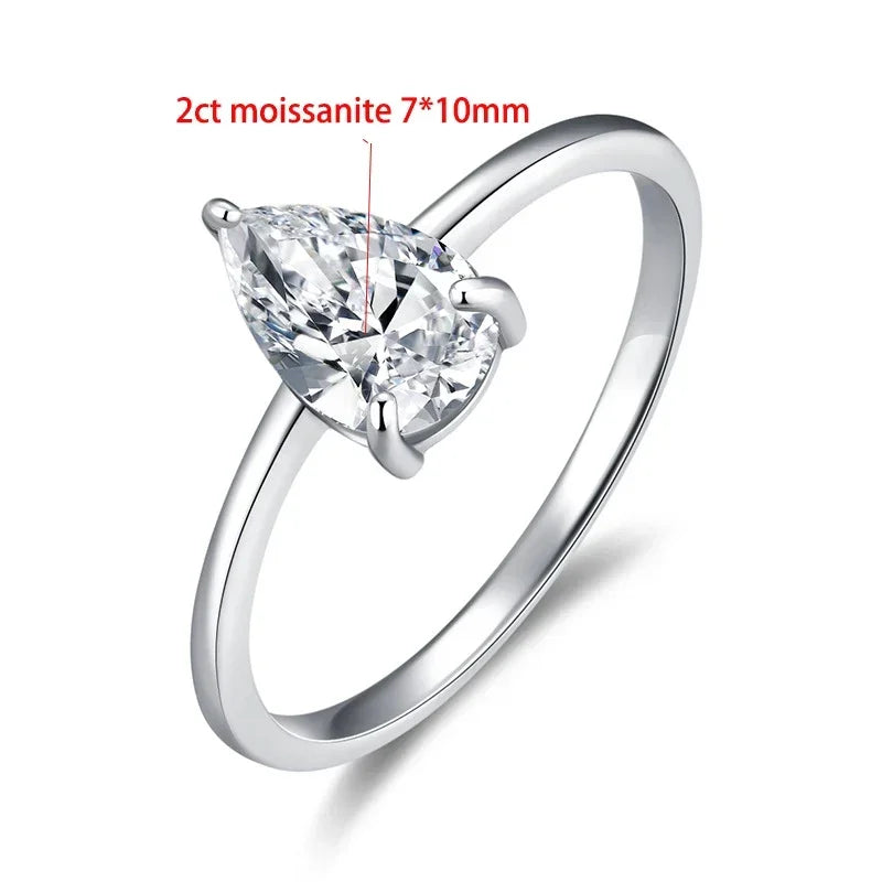 TFGLBU D VVS1 Pear Moissanite Ring for Women GRA Certified Lab Diamond Solid S925 Silver Plated 18k Dainty Wedding Ring Jewelry