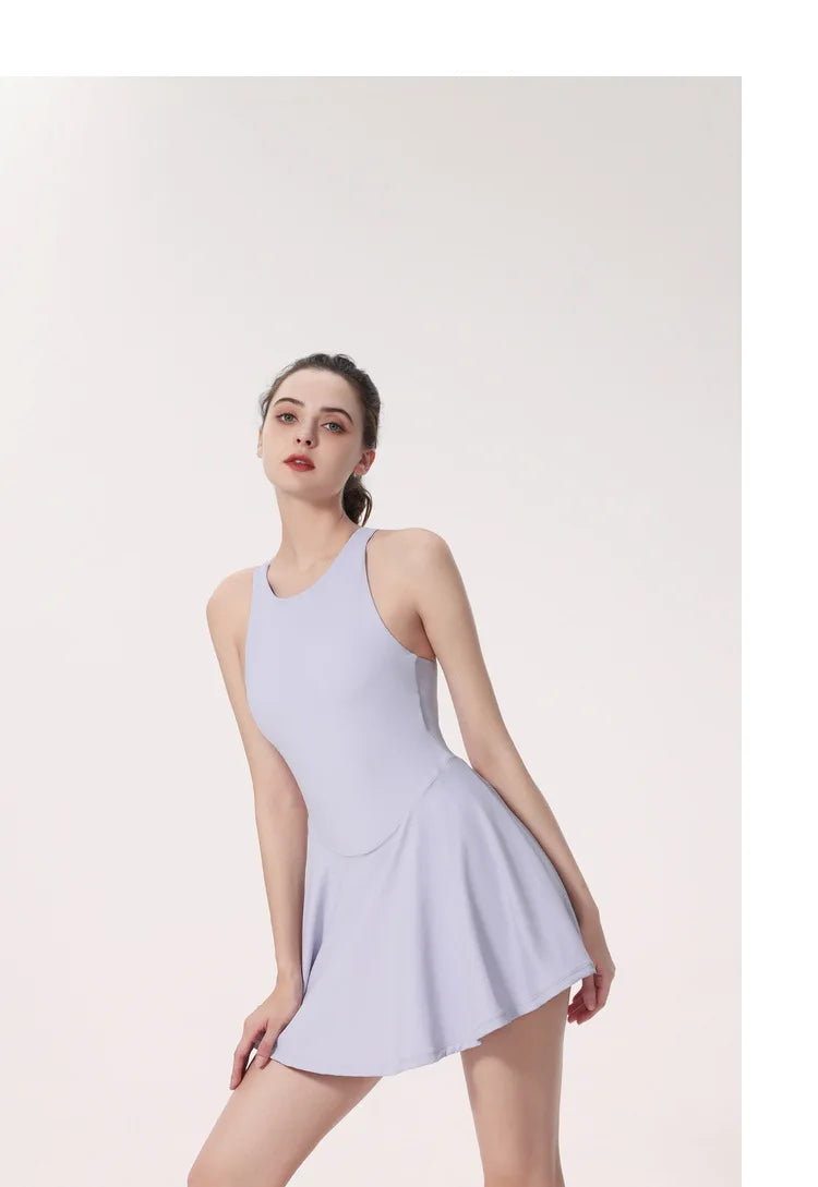 Gym Set Fitness Bodysuit Sportswear Women Romper Short Skirt Jumpsuit Sleeveless Workout Clothes Push Up One-piece Yoga Suit