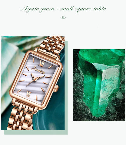 LIGE Sunkta Elegant Quartz Women Watch Simple Stainless Steel Strap Simple Square Dial Luxury Slim Fashion Casual Ladies Watches