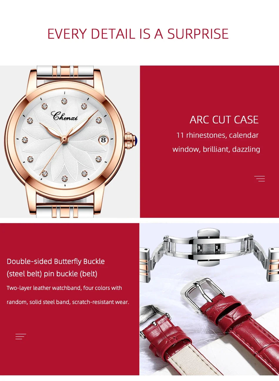 New CHENXI Women Automatic Mechanical Watch Top Brand Luxury Wrist Watch Waterproof Female Leather Business Clock Reloj de mujer