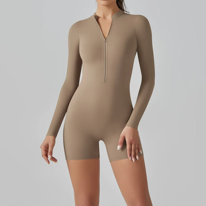 Yoga Set Women's Jumpsuits One-Piece Suit Zipper Long Sleeve Gym Push Up Workout Clothes Fitness Bodysuit Sportswear Tracksuit