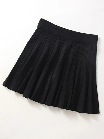 Spring Knit White Mini Pleated Skirts For Women A Line Skirt Gray High Waist Women Knitted Pleated Short Skirts Korean Fashion