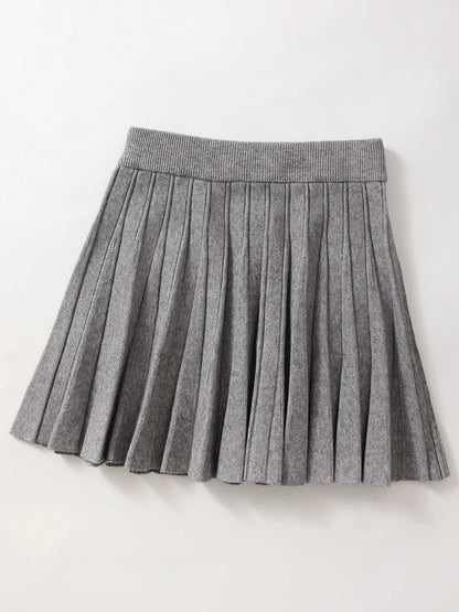 Spring Knit White Mini Pleated Skirts For Women A Line Skirt Gray High Waist Women Knitted Pleated Short Skirts Korean Fashion