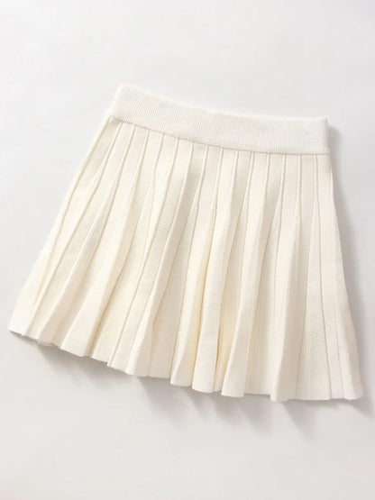 Spring Knit White Mini Pleated Skirts For Women A Line Skirt Gray High Waist Women Knitted Pleated Short Skirts Korean Fashion