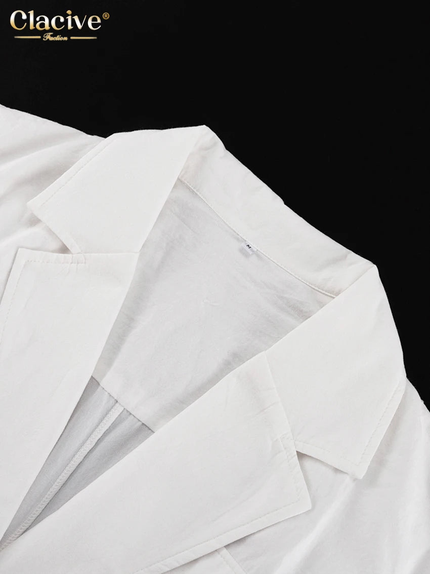Clacive Fashion Loose White Cotton Women's Shirt 2024 Elegant Lapel Sleeveless Shirts Casual Classic Solid Top Female Clothing