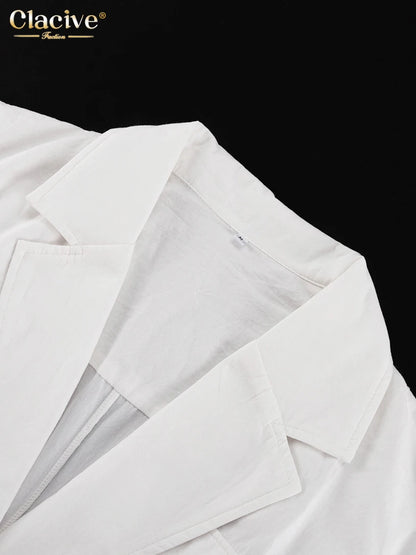 Clacive Fashion Loose White Cotton Women's Shirt 2024 Elegant Lapel Sleeveless Shirts Casual Classic Solid Top Female Clothing