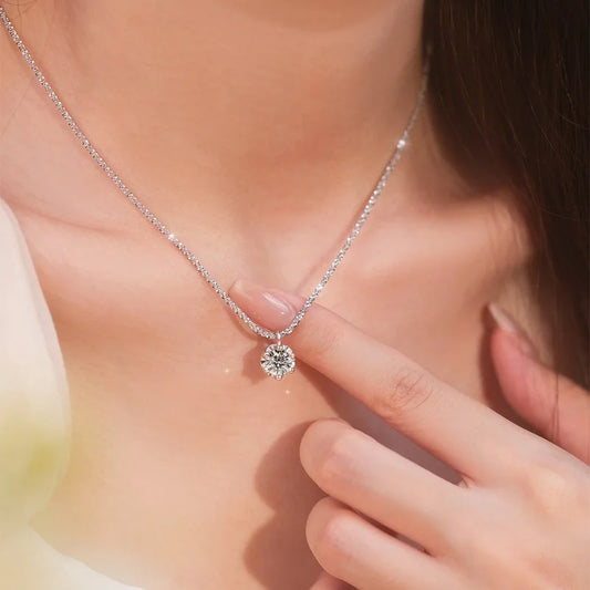 TEN CARATS 1-2CT Women's Necklace Super Sparkly D Color VVS1 Moissanite Pendant S925 sterling silver chain plated 18K white gold