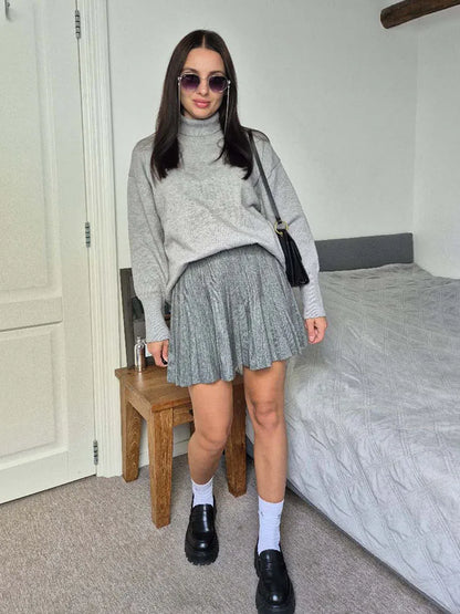 Spring Knit White Mini Pleated Skirts For Women A Line Skirt Gray High Waist Women Knitted Pleated Short Skirts Korean Fashion