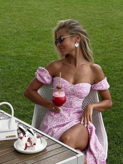 Wolfeel Women's Off Shoulder Floral Dress Summer New Fashionable Slit Long Slim Fit Print Dress Sexy Hot Girl Evening Dresses