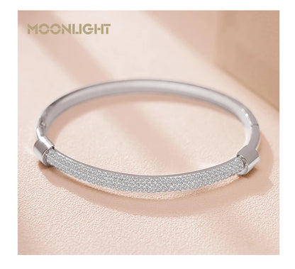 MOONLIGHT Fashion Cubic Zirconia Cuff Bangles for Women Trendy Titanium Steel Circular Classic Bracelet Female Jewelry Gift