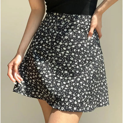 Retro French Girl Floral Skirt Summer Large Size High Waist Long Legs A-line Skirt Popular Vacation Short Skirt Umbrella Skirt