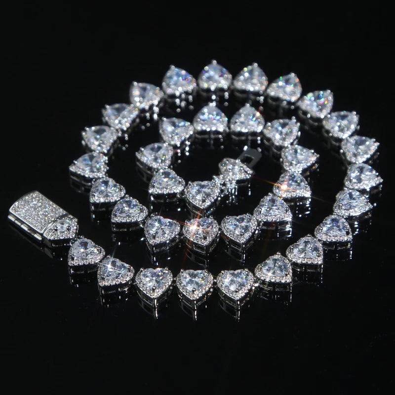 2025 Iced Out Bling 5A Cubic Zirconia Heart CZ Cluster Necklace For Women Girlfriend Lover Halo CZ Tennis Chain Choker Necklace