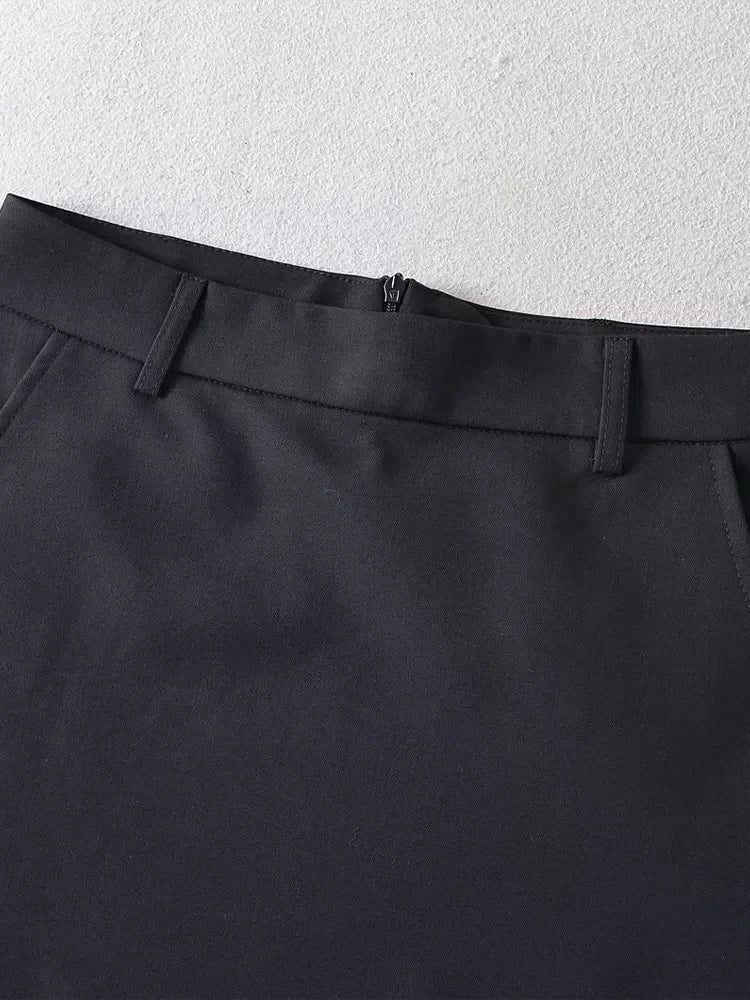 Mooyufon Women Fashion Solid Back Zipper A-Line Mini Skirt Vintage High Waist Female Chic Lady Skirts