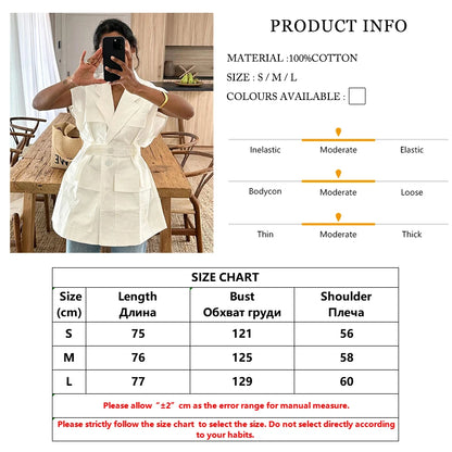 Clacive Fashion Loose White Cotton Women's Shirt 2024 Elegant Lapel Sleeveless Shirts Casual Classic Solid Top Female Clothing