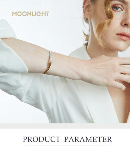 MOONLIGHT Fashion Cubic Zirconia Cuff Bangles for Women Trendy Titanium Steel Circular Classic Bracelet Female Jewelry Gift