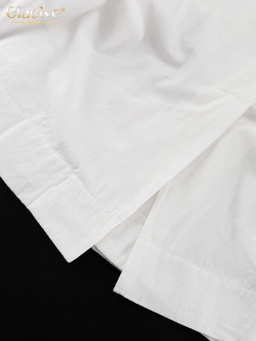 Clacive Fashion Loose White Cotton Women's Shirt 2024 Elegant Lapel Sleeveless Shirts Casual Classic Solid Top Female Clothing