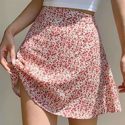 Retro French Girl Floral Skirt Summer Large Size High Waist Long Legs A-line Skirt Popular Vacation Short Skirt Umbrella Skirt