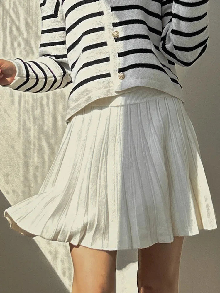 Spring Knit White Mini Pleated Skirts For Women A Line Skirt Gray High Waist Women Knitted Pleated Short Skirts Korean Fashion