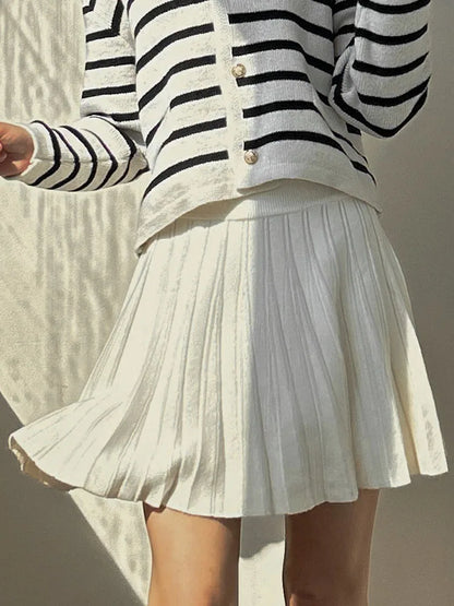 Spring Knit White Mini Pleated Skirts For Women A Line Skirt Gray High Waist Women Knitted Pleated Short Skirts Korean Fashion