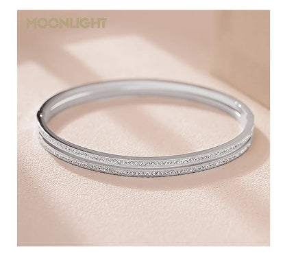 MOONLIGHT Fashion Cubic Zirconia Cuff Bangles for Women Trendy Titanium Steel Circular Classic Bracelet Female Jewelry Gift