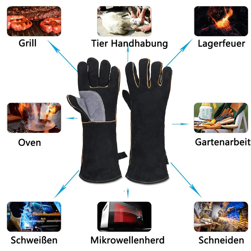 Extreme fire and heat resistant gloves, leather with kevlar stitching, perfect for fireplace, stove, oven, grill, welding
